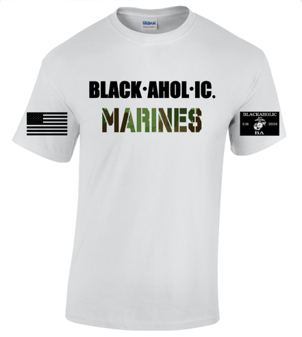 Blackaholic Marines Tee Men White (Camouflage Lettering)